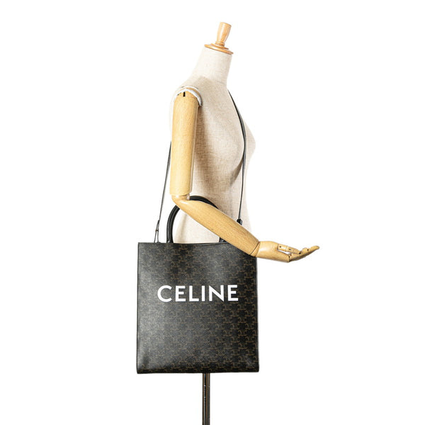 セリーヌ トリオンフ バーティカルカバ ミディアム ハンドバッグ ブラック ブラウン PVC レザー レディース CELINE 【中古】
