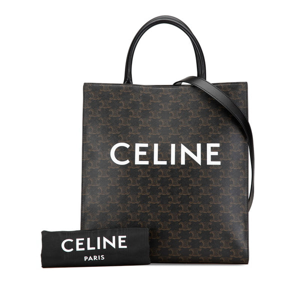 セリーヌ トリオンフ バーティカルカバ ミディアム ハンドバッグ ブラック ブラウン PVC レザー レディース CELINE 【中古】