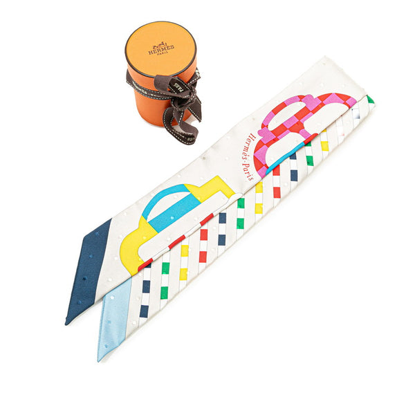 エルメス ツイリー Bouclerie moderne モダンなバックル スカーフ ライトグレー ブルー マルチカラー シルク レディース HERMES 【中古】