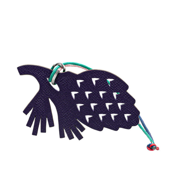 エルメス プティアッシュ 松ぼっくり チャーム バッグチャーム パープル ブルー ヴォーエプソン トリヨンクレマンス シルク レディース HERMES 【中古】