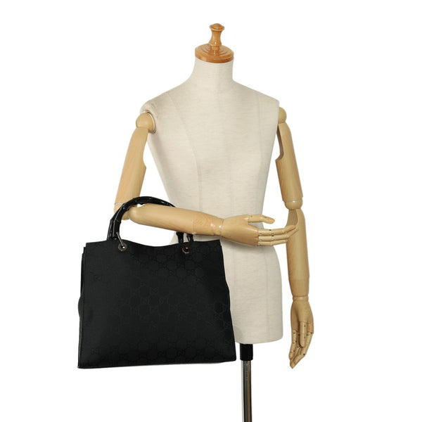 グッチ GGナイロン バンブー ハンドバッグ トートバッグ 002 1010 ブラック ナイロン レザー レディース GUCCI 【中古】