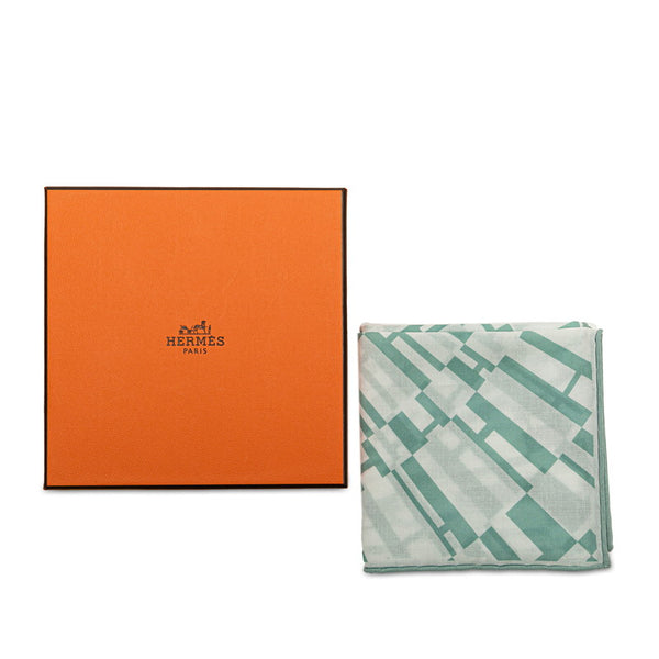 エルメス カレ45 OP'H スカーフ ハンカチ ホワイト グリーン コットン レディース HERMES 【中古】
