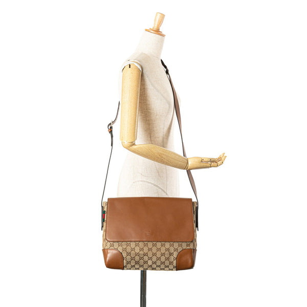 グッチ GGキャンバス ショルダーバッグ 353401 ベージュ ブラウン キャンバス レザー レディース GUCCI 【中古】