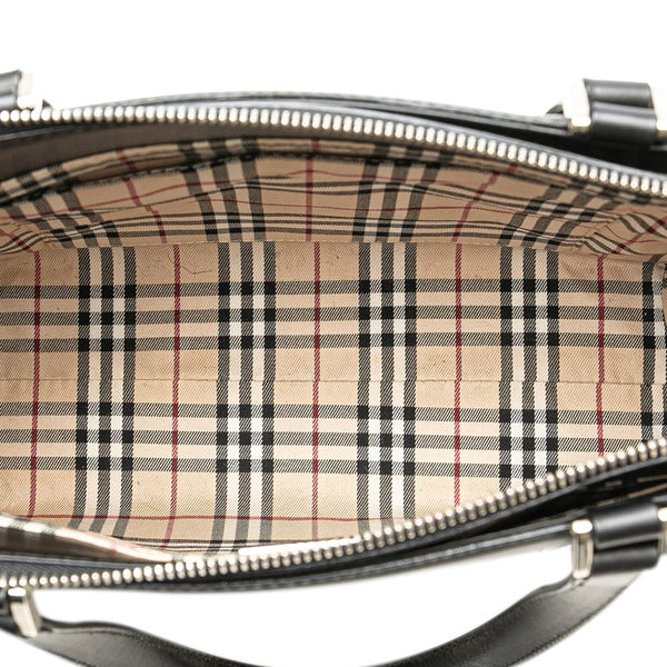 バーバリー ノバチェック トートバッグ ブラック レザー レディース BURBERRY 【中古】