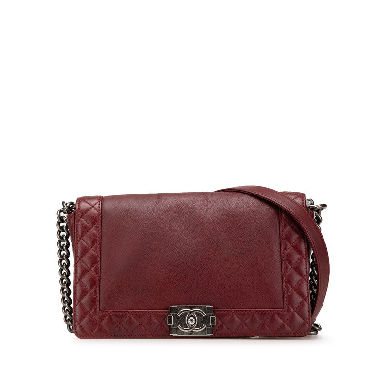 シャネル ボーイシャネル25 チェーン ショルダーバッグ ワインレッド ボルドー ラムスキン レディース CHANEL 【中古】
