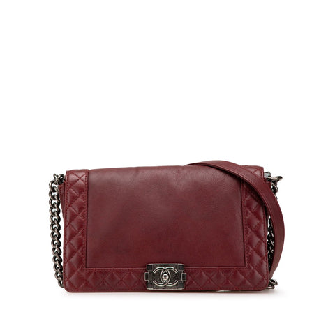 シャネル ボーイシャネル25 チェーン ショルダーバッグ ワインレッド ボルドー ラムスキン レディース CHANEL 【中古】