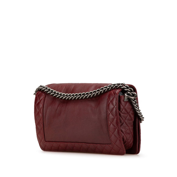 シャネル ボーイシャネル25 チェーン ショルダーバッグ ワインレッド ボルドー ラムスキン レディース CHANEL 【中古】