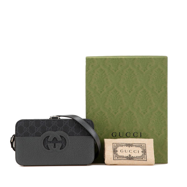 グッチ カットアウト インターロッキングG ショルダーバッグ 725341 グレー ブラック PVC レザー レディース GUCCI 【中古】