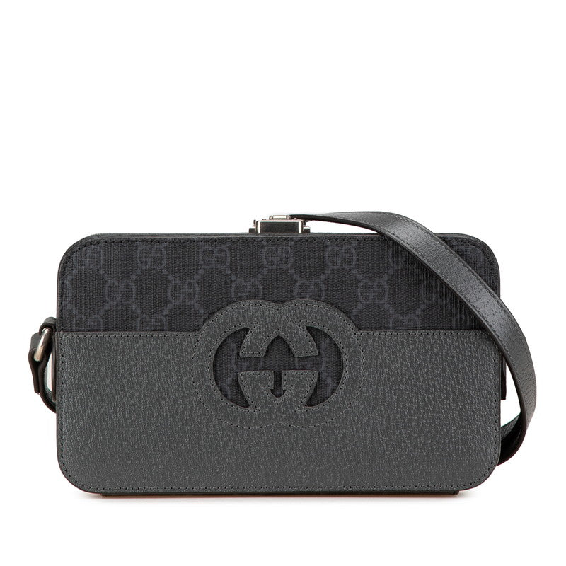 グッチ カットアウト インターロッキングG ショルダーバッグ 725341 グレー ブラック PVC レザー レディース GUCCI 【中古】