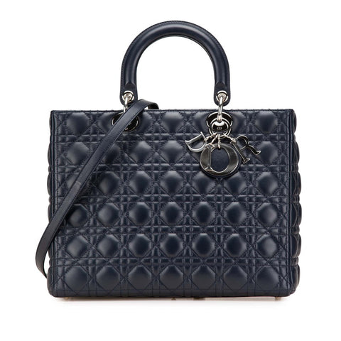 ディオール レディディオール カナージュ ハンドバッグ ショルダーバッグ 2WAY ネイビー ラムスキン レディース Dior 【中古】