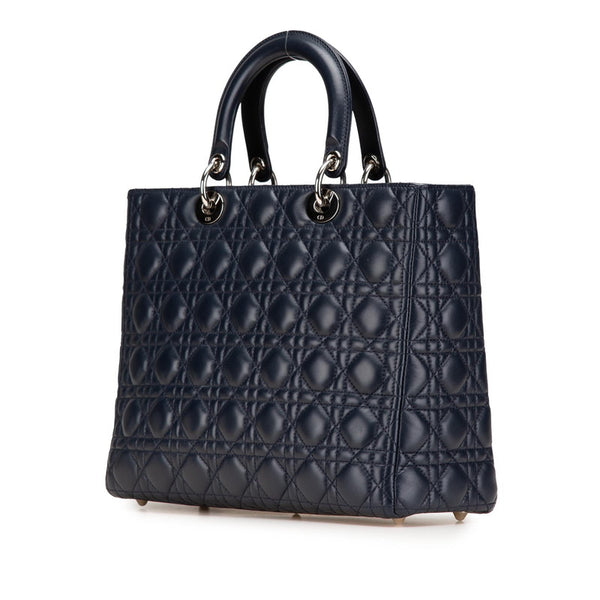 ディオール レディディオール カナージュ ハンドバッグ ショルダーバッグ 2WAY ネイビー ラムスキン レディース Dior 【中古】