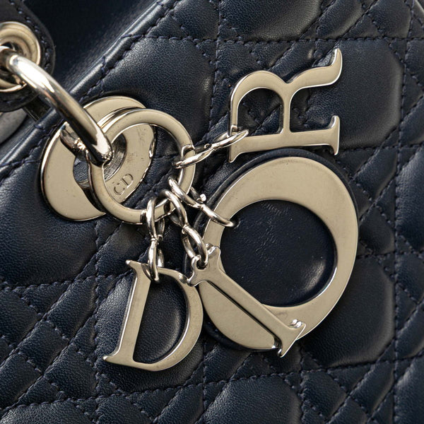 ディオール レディディオール カナージュ ハンドバッグ ショルダーバッグ 2WAY ネイビー ラムスキン レディース Dior 【中古】