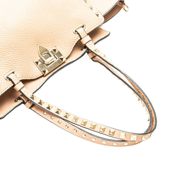 ヴァレンティノ ロックスタッズ トートバッグ ショルダーバッグ 2WAY ベージュ レザー レディース VALENTINO 【中古】