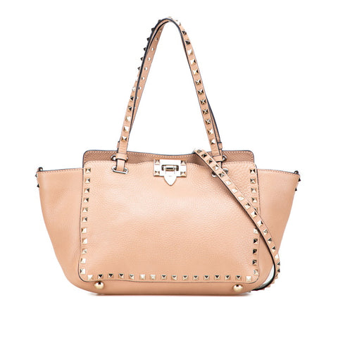 ヴァレンティノ ロックスタッズ トートバッグ ショルダーバッグ 2WAY ベージュ レザー レディース VALENTINO 【中古】