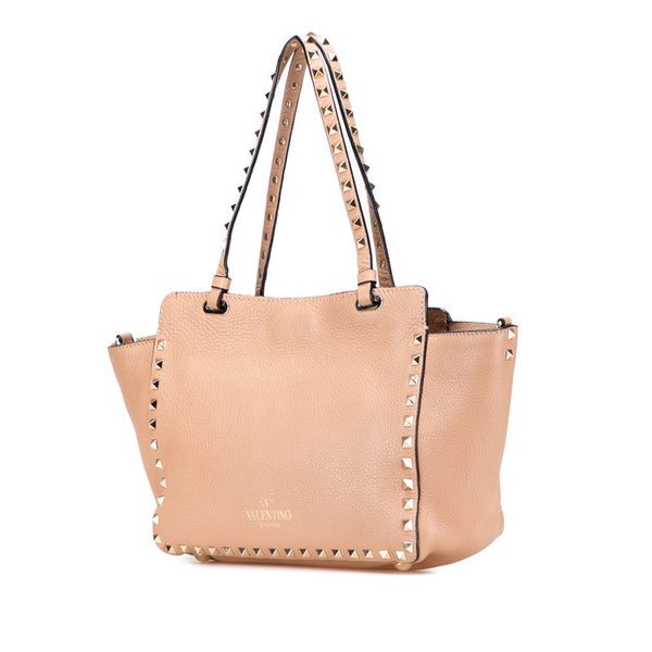 ヴァレンティノ ロックスタッズ トートバッグ ショルダーバッグ 2WAY ベージュ レザー レディース VALENTINO 【中古】