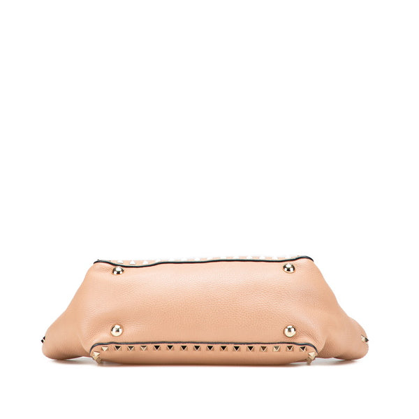 ヴァレンティノ ロックスタッズ トートバッグ ショルダーバッグ 2WAY ベージュ レザー レディース VALENTINO 【中古】