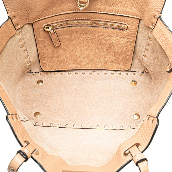 ヴァレンティノ ロックスタッズ トートバッグ ショルダーバッグ 2WAY ベージュ レザー レディース VALENTINO 【中古】