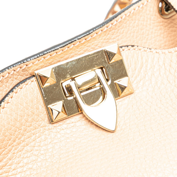 ヴァレンティノ ロックスタッズ トートバッグ ショルダーバッグ 2WAY ベージュ レザー レディース VALENTINO 【中古】