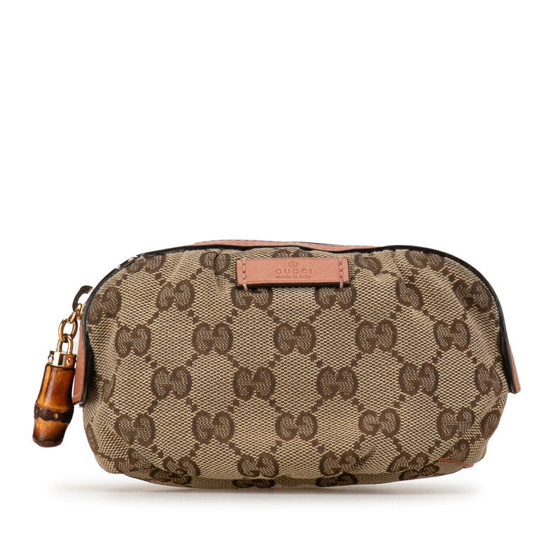 グッチ GGキャンバス バンブー ポーチ 246174 ベージュ ピンク キャンバス レザー レディース GUCCI 【中古】