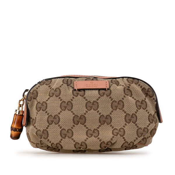 グッチ GGキャンバス バンブー ポーチ 246174 ベージュ ピンク キャンバス レザー レディース GUCCI 【中古】