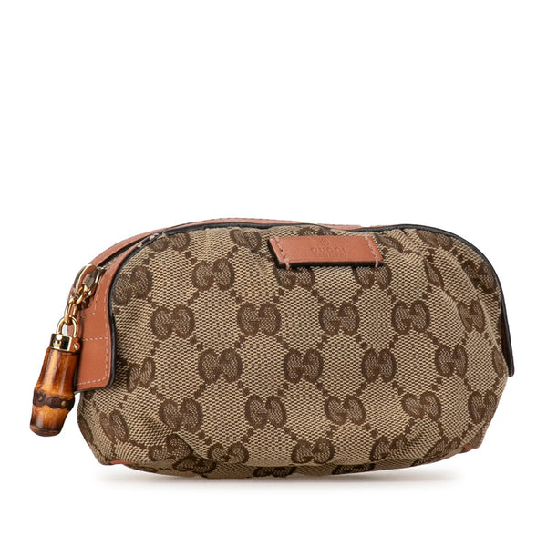グッチ GGキャンバス バンブー ポーチ 246174 ベージュ ピンク キャンバス レザー レディース GUCCI 【中古】