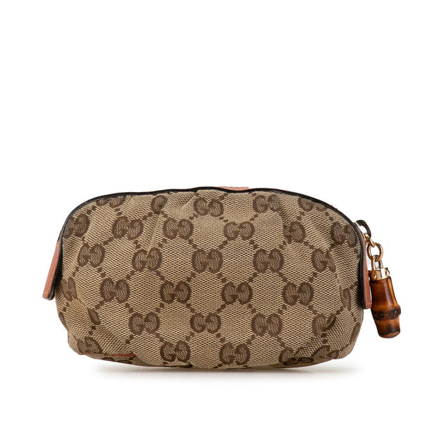グッチ GGキャンバス バンブー ポーチ 246174 ベージュ ピンク キャンバス レザー レディース GUCCI 【中古】