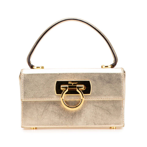 サルヴァトーレフェラガモ ガンチーニ バニティバッグ ハンドバッグ AQ-216154 ゴールド レザー レディース Salvatore Ferragamo 【中古】