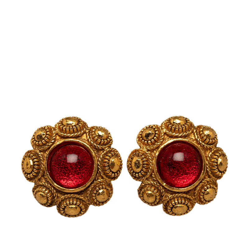 シャネル カラーストーン フラワー モチーフ イヤリング ゴールド レッド メッキ 樹脂系 レディース CHANEL 【中古】