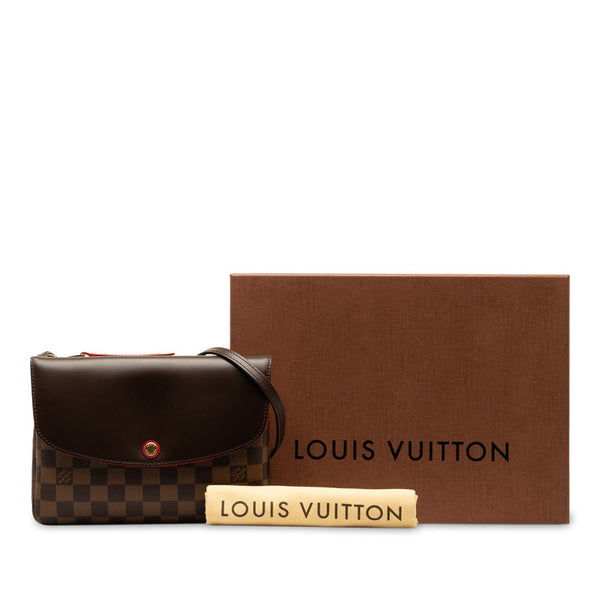 ルイ ヴィトン ダミエ トワイス 斜め掛け ショルダーバッグ N48259 エベヌ レッド PVC レザー レディース LOUIS VUITTON 【中古】