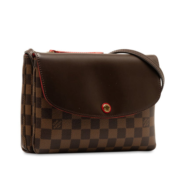 ルイ ヴィトン ダミエ トワイス 斜め掛け ショルダーバッグ N48259 エベヌ レッド PVC レザー レディース LOUIS VUITTON 【中古】