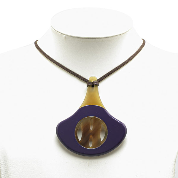 エルメス ネックレス パープル ブラウン バッファローホーン ラッカー レディース HERMES 【中古】