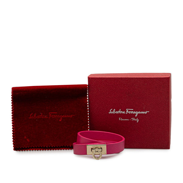 サルヴァトーレフェラガモ ガンチーニ 2連 ブレスレット ピンク ゴールド レザー メッキ レディース Salvatore Ferragamo 【中古】