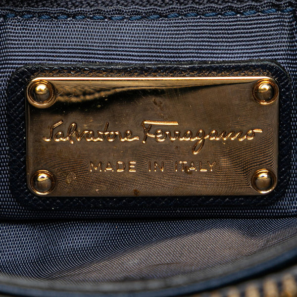 サルヴァトーレフェラガモ ヴァラリボン ハンドバッグ ショルダーバッグ 2WAY AB-21 E298 ネイビー レザー レディース Salvatore Ferragamo 【中古】