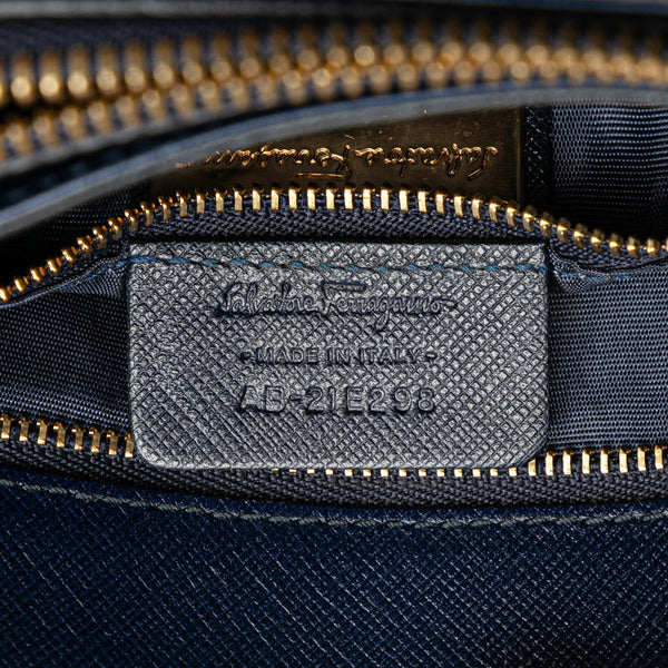 サルヴァトーレフェラガモ ヴァラリボン ハンドバッグ ショルダーバッグ 2WAY AB-21 E298 ネイビー レザー レディース Salvatore Ferragamo 【中古】