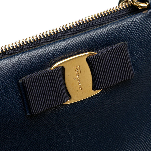 サルヴァトーレフェラガモ ヴァラリボン ハンドバッグ ショルダーバッグ 2WAY AB-21 E298 ネイビー レザー レディース Salvatore Ferragamo 【中古】