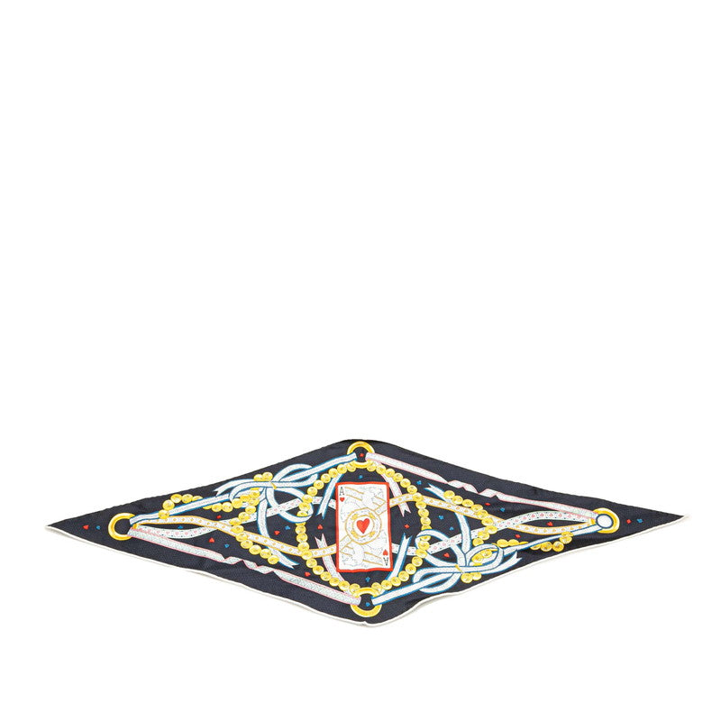 エルメス ロサンジュ ナノ ハートの女王 スカーフ ネイビー マルチカラー シルク レディース HERMES 【中古】