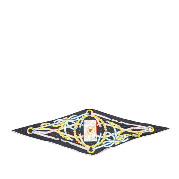 エルメス ロサンジュ ナノ ハートの女王 スカーフ ネイビー マルチカラー シルク レディース HERMES 【中古】