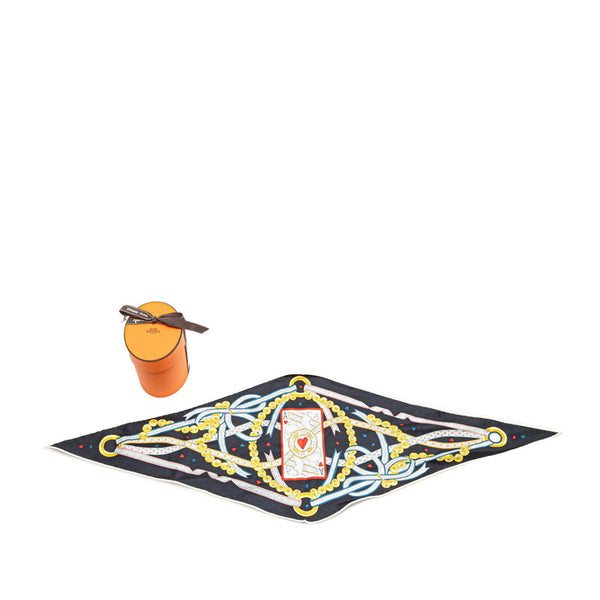 エルメス ロサンジュ ナノ ハートの女王 スカーフ ネイビー マルチカラー シルク レディース HERMES 【中古】