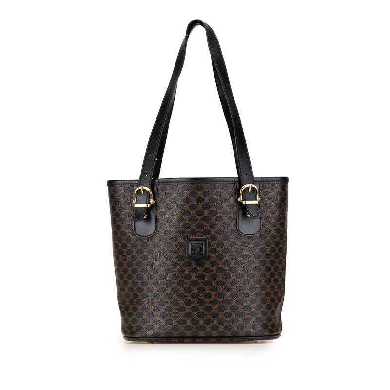 セリーヌ マカダム トートバッグ ブラウン ブラック PVC レザー レディース CELINE 【中古】