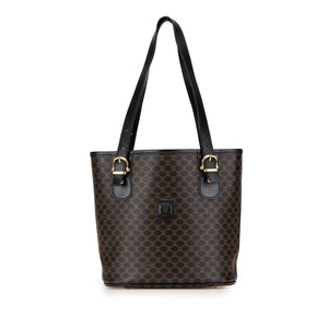 セリーヌ マカダム トートバッグ ブラウン ブラック PVC レザー レディース CELINE 【中古】