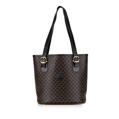 セリーヌ マカダム トートバッグ ブラウン ブラック PVC レザー レディース CELINE 【中古】