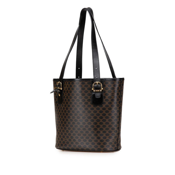 セリーヌ マカダム トートバッグ ブラウン ブラック PVC レザー レディース CELINE 【中古】