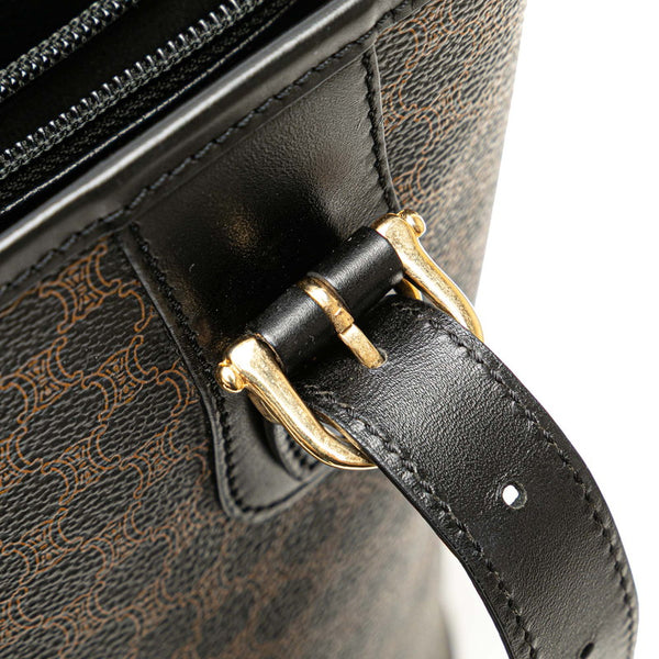 セリーヌ マカダム トートバッグ ブラウン ブラック PVC レザー レディース CELINE 【中古】