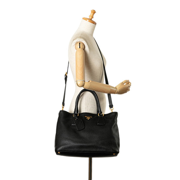 プラダ ロゴ ハンドバッグ ショルダーバッグ 2WAY ブラック レザー レディース PRADA 【中古】