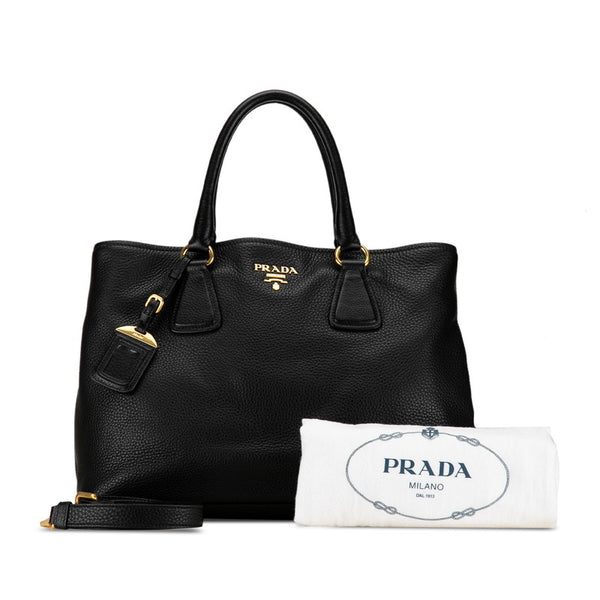 プラダ ロゴ ハンドバッグ ショルダーバッグ 2WAY ブラック レザー レディース PRADA 【中古】