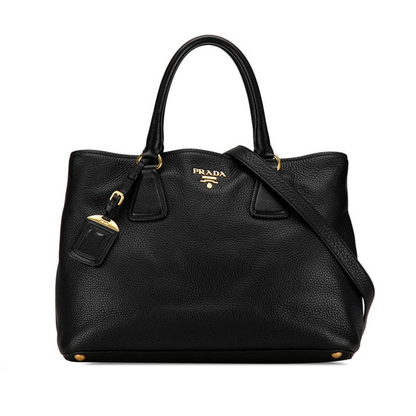 プラダ ロゴ ハンドバッグ ショルダーバッグ 2WAY ブラック レザー レディース PRADA 【中古】