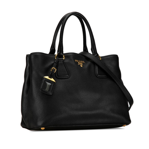 プラダ ロゴ ハンドバッグ ショルダーバッグ 2WAY ブラック レザー レディース PRADA 【中古】
