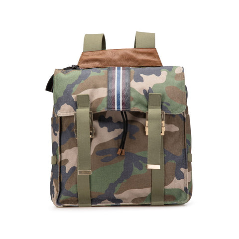 ヴァレンティノ 迷彩 カモフラージュ モチーフ リュック バックパック グリーン キャンバス レザー レディース VALENTINO 【中古】