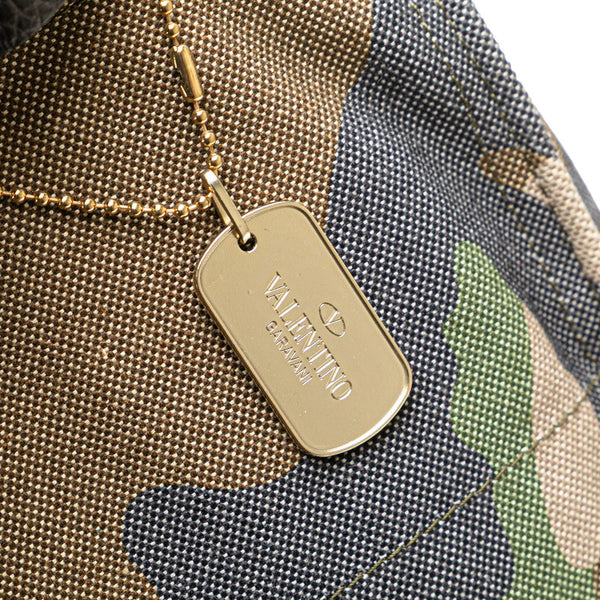 ヴァレンティノ 迷彩 カモフラージュ モチーフ リュック バックパック グリーン キャンバス レザー レディース VALENTINO 【中古】