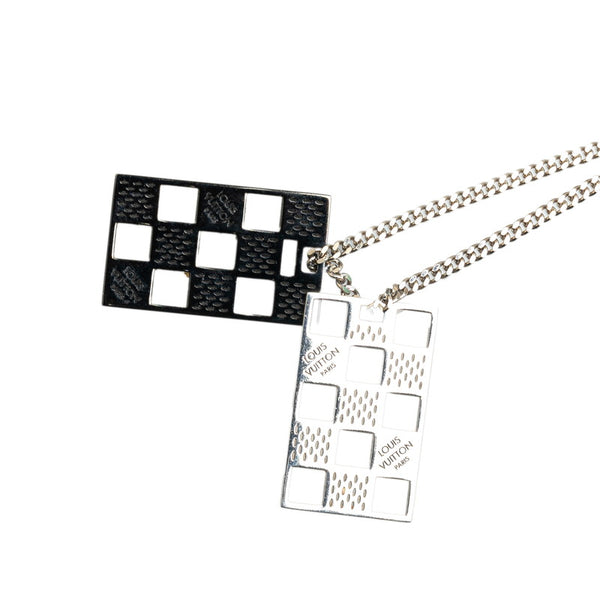 ルイ ヴィトン コリエ プレート ダミエパーフォレート ネックレス M64191 シルバー ブラック メタル レディース LOUIS VUITTON 【中古】